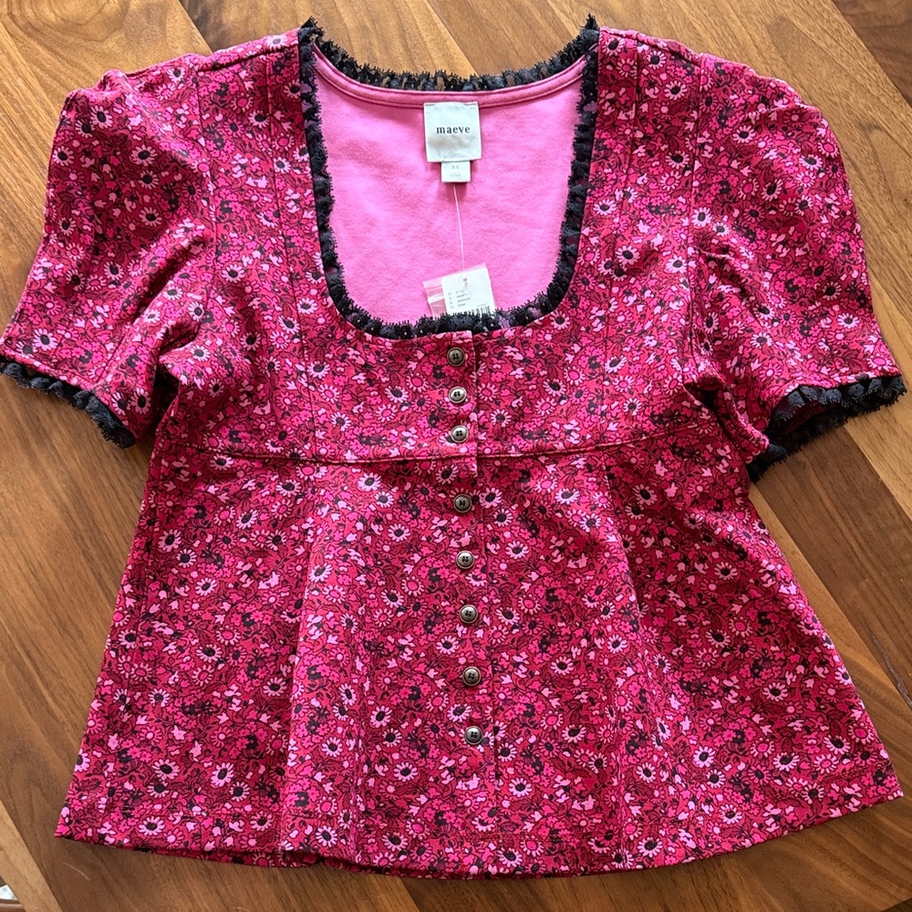 Maeve Vibrant Pink Floral Blouse